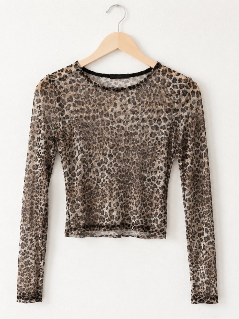 Forever 21 Leopard Print Sheer Mesh Long Sleeve Crop Top Y2K 2015 Size S
